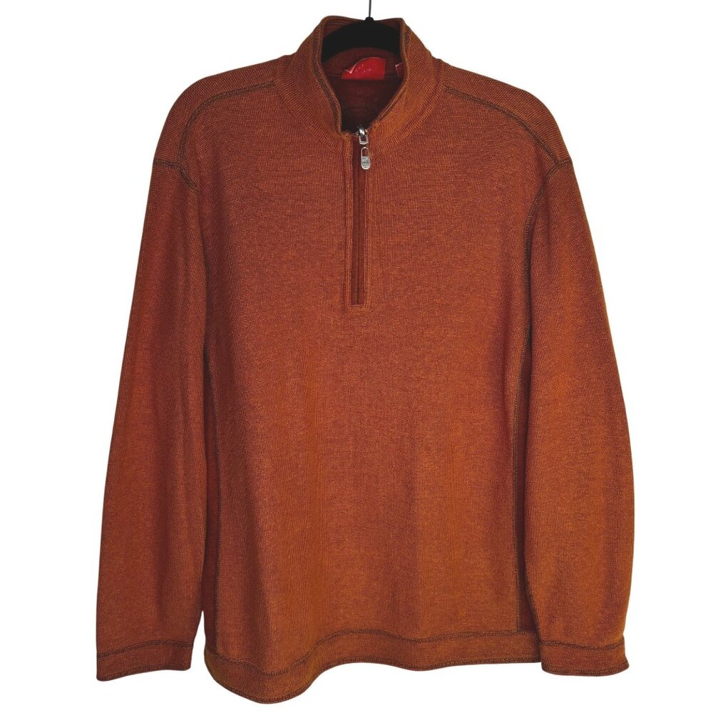 Tommy Bahama Mens SzM Reversible 1/2 Zip Orange Sweater Fall Photos Family Photo - Picture 2 of 10
